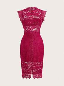 SHEIN Privé Robe en dentelle blanche simple et élégante pour femme avec taille évidée, idéale pour les enterrements de vie de jeune fille d'été et la saison des mariages - Rose vif - Voir 2