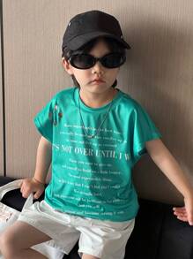 SHEIN Young Boy Letter Printed Tank Top With Multiple Distressed Holes