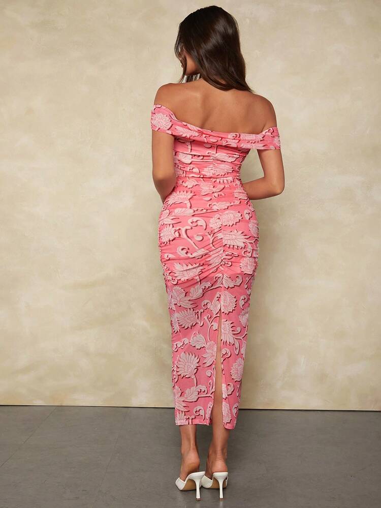 Romantic Women's Printed Flower Off-Shoulder Dress