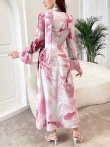 Modelyn 女性優雅花卉印花長洋裝，波浪袖，春夏季節 - 彩色 - 查看 2