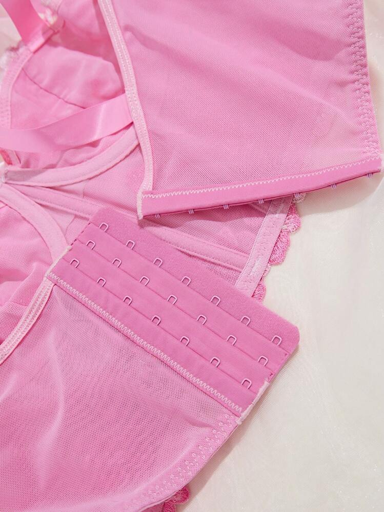 Myrelith 1 peça Sutiã de Renda de Tule com Arame para Mulheres, Lingerie - Rosa chiclete - Visão 7