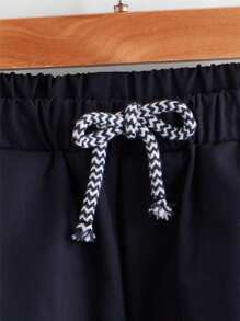 SHEIN Pantalones De Cintura Con Cordón Para Niños En Transición - Azul Marino - Ver 3