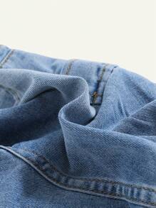 Cozy Pixies Shorts en jean délavé à poches rabattables sur les côtés, jambes larges et souples, pour garçons, style décontracté d'été - Jean bleu - Voir 3