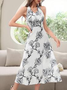 Modelyn 女士夏季優雅露背花卉印花領帶礦泉水洋裝 - 彩色 - 查看 1