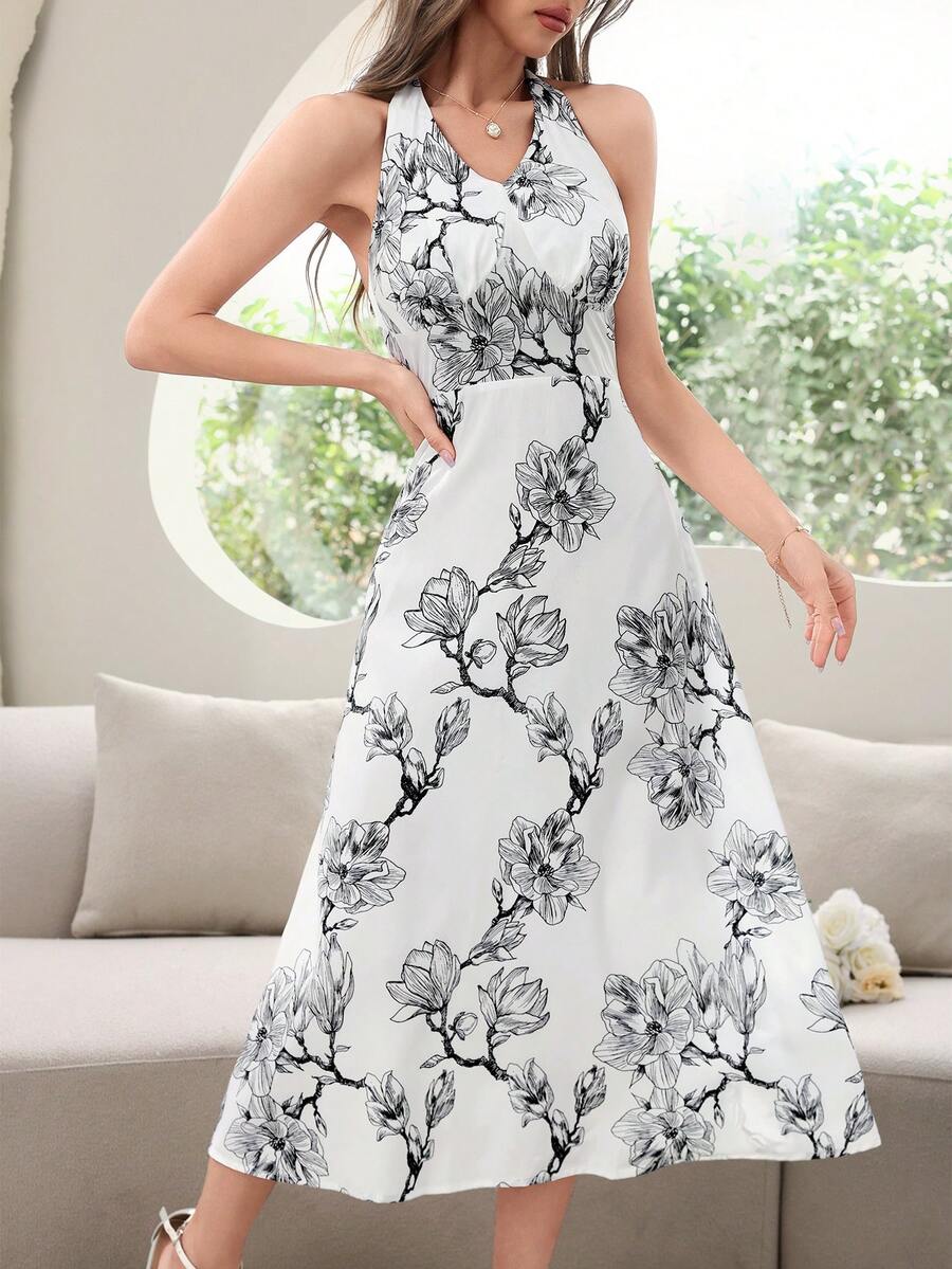 Modelyn 女士夏季優雅露背花卉印花領帶礦泉水洋裝 - 彩色 - 查看 1