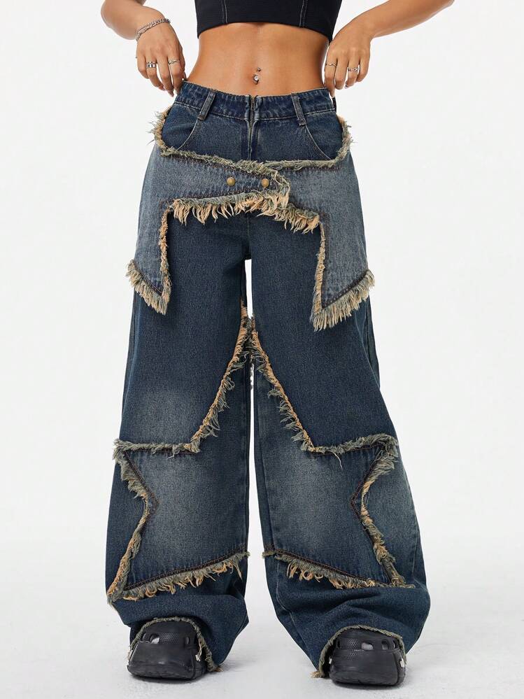 Coolane Women's Y2K Streetwear Denim Star Pattern Washed