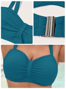 Swim Chiccia Plus Size Summer Beach Solid Color Ruched Bikini Top