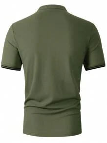 Manfinity Homme Conjunto de polo de manga corta y pantalones cortos para hombre, estilo sencillo y formal para uso diario - Verde militar - Ver 2
