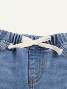 Cozy Pixies Shorts en jean délavé à poches rabattables sur les côtés, jambes larges et souples, pour garçons, style décontracté d'été - Jean bleu - Voir 5