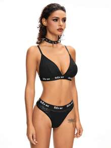 ROMWE Wireless Dark Gothic Lace Women's Lingerie Set Sports - Black - View 5