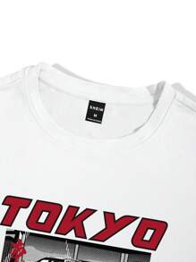 Manfinity LEGND 男士賽車紋下垂肩t恤和短褲套裝 - 彩色 - 查看 4