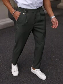 Manfinity Mode Pantalones chinos cónicos de unicolor para hombre casual - Negro - Ver 8