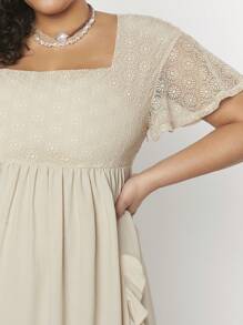 Forever 21 Women's Fashionable Bohemian Square Neck Short Sleeve Lace Dress - Apricot - View 6