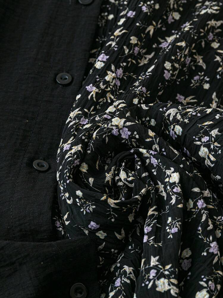 Plus Size Women's Fashionable AB Style Floral Patchwork Shirt, Versatile