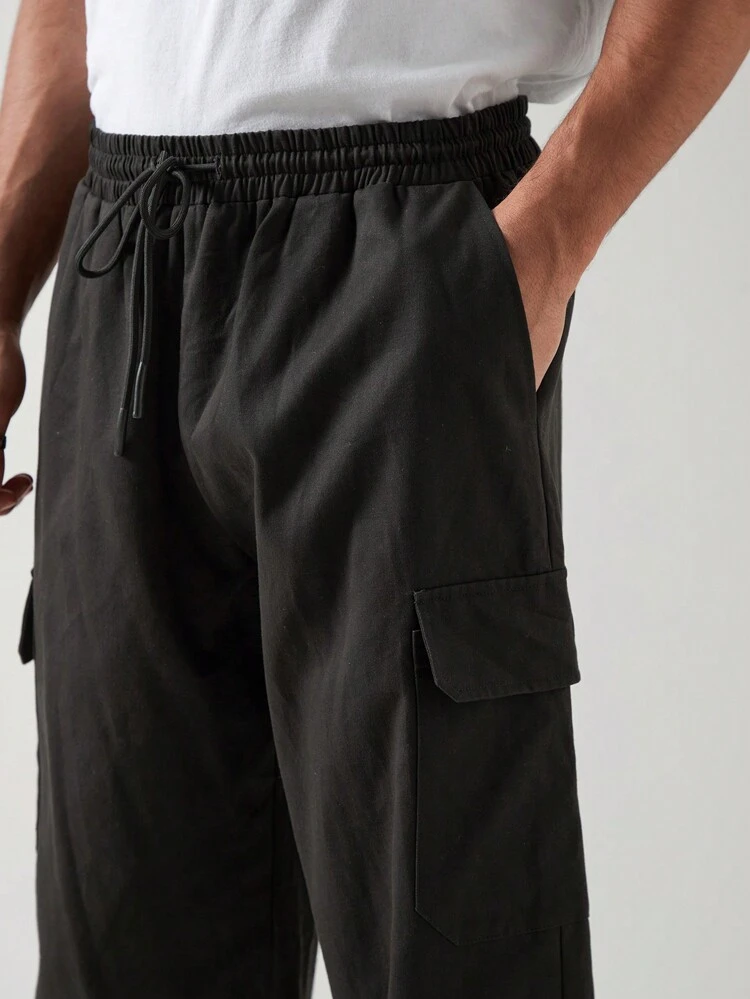 Men's Solid Color Cargo Style Woven Casual Jogger Pants With Pockets Cargo Era Plain Black Going Out Friends