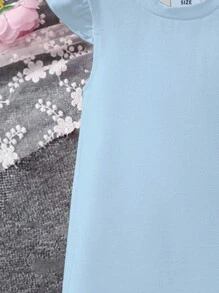SHEIN 女婴时尚可爱公主印花休闲舒适飘袖连衣裙，适合夏季、圣诞节 - 藍色 - 查看 3