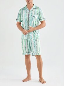 Contrasting Trim Short Sleeve Top And Shorts Homewear Set