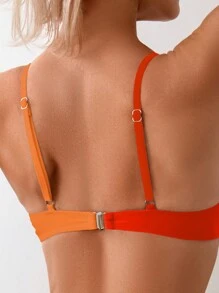 SHEIN Swim Women Two Pieces Bikini Set Beachwear, Color Block Bikini Set With Cross Front Detail, Summer Beach Bathing Suit