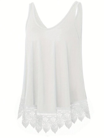 大码休闲夏季纯色蕾丝拼布背心