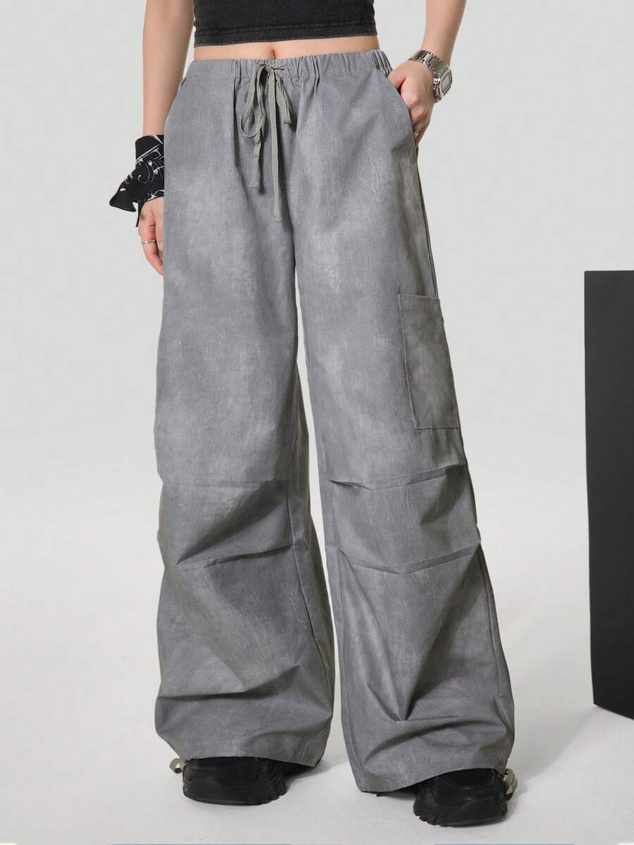 SHEIN Coolane Women Vintage Street Fashion Personalized Spring/Summer All-Match Cargo Long Pants - Grey - View 1