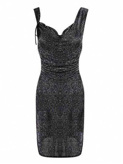 Solid Color Spaghetti Strap Ruffle Backless Sleeveless Shift Dress For Summer Casual Occasions