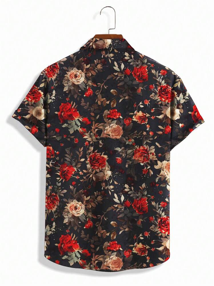 Manfinity LEGND Camisa Casual de Manga Curta com Estampa Gráfica Floral de Verão para Homens, Presente para Namorado - Multicolorido - Visão 2