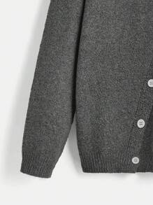 SHEIN 大码休闲灰色花卉斜扣长袖开衫，适合冬季 - 灰色 - 查看 5