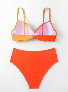 SHEIN Swim Women Two Pieces Bikini Set Beachwear, Color Block Bikini Set With Cross Front Detail, Summer Beach Bathing Suit