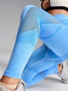 Innovista Wash Denim Effect Lưới thoáng khí Hỗ trợ liền mạch Quần legging thể thao, Kiểm soát bụng cạp cao, Nâng mông, Trang phục tập luyện, Trang phục thường ngày & Phòng tập thể dục - Màu xanh lam - Xem 3