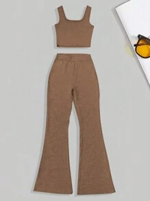 INAWLY Ladies' Plain And Simple Daily Wear Top And Trousers Set - Khaki - View 4