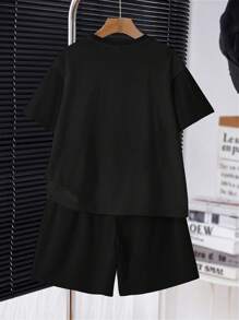 SHEIN Tween-Jungen Lässig einfaches Set aus Kurzarm T-Shirt mit Cartoon Kaninchen Muster und Shorts für den Sommer