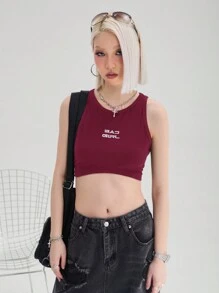 SHEIN EZwear 2024 Sports Street Slim Crop Letter Print Crop Tank Top - Multicolor - View 4