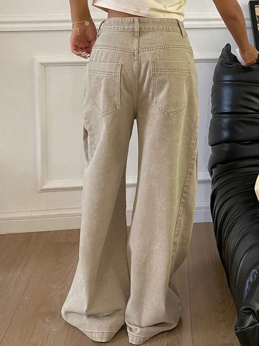 DAZY Ladies' Flared Jeans With Bleach Wash And Distressing,Ladies