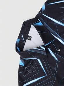 Manfinity Homme 男士加大码几何印花拼色长袖休闲衬衫，适合春夏季、度假 - 彩色 - 查看 8