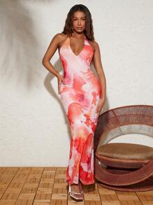 SHEIN VCAY Multicolored Tie Dye Vacation Dress For Women - Pink - View 6
