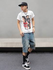 Manfinity Homme Men's Casual Denim Bermuda Shorts With Pockets - Blue - View 7