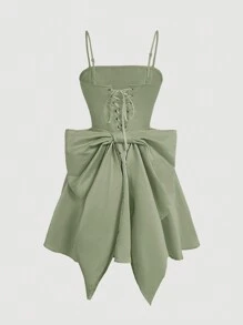 SHEIN MOD Vestido de tirantes finos de unicolor sencillo para uso diario de señoras - Verde - Ver 2