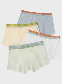 Teen Boy 4pcs Color Block Breathable And Comfortable Flat Angle Shorts Underwear Set For Summer, Made Of Unique Fabric