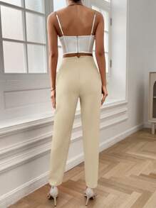 SHEIN LUNE Pantalones informales 9/10 cónicos de unicolor - Albaricoque - Ver 2