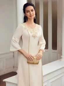 MOTF PREMIUM Women's Minimalist Daily Embroidery Decorated Dress - Apricot - View 8