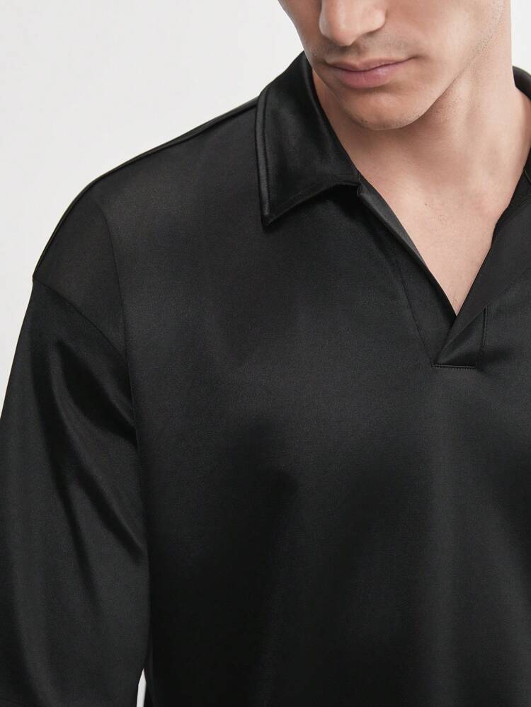 Men's Casual Knitted Loose Fit Drop Shoulder Short Sleeve POLO Shirt, Suitable For Summer