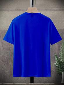 Manfinity Homme Áo thun nam tay ngắn cổ tròn in chữ thập mùa hè - Màu xanh lam - Xem 4