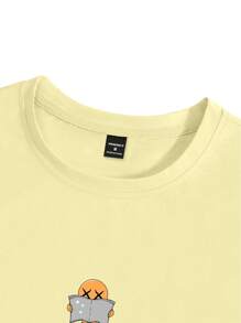 Manfinity Hypemode Camiseta casual de verano para hombre con cuello redondo, manga corta y estampado de letras de dibujos animados
