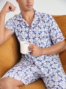 夏季居家服男款全印花短袖短褲套裝 - 彩色 - 查看 8