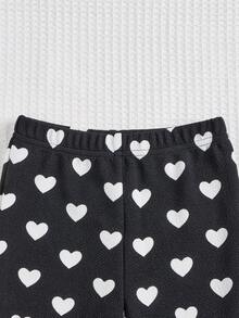SHEIN Young Girl 2pcs Heart Print Flare Leg Pants - Purple - View 4
