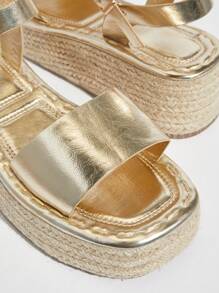 SHUZIA Women's Solid Color New Summer Casual Non-Slip Wedge Heel Thick Bottom Sandals - Gold - View 3