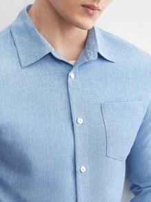 AKNOTIC Business Casual Easy Care Men's Woven Casual Navy Blue Solid Slim Fit Shirt With Straight Shoulders, Long Sleeves, Suitable For Spring And Summer