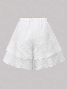 SHEIN 少女白色提花優雅短褲 - 白色 - 查看 2