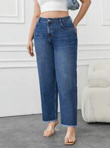 EURMUSE Women High Waist Mom Cut Raw Hem Plus Size Jean