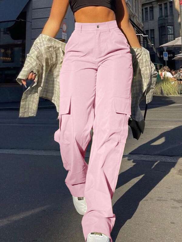 Women's Solid Color Casual Cargo Pants
